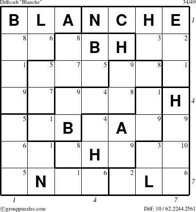 The grouppuzzles.com Difficult Blanche puzzle for  with all 10 steps marked