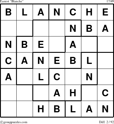 The grouppuzzles.com Easiest Blanche puzzle for 