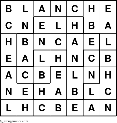 The grouppuzzles.com Answer grid for the Blanche puzzle for 