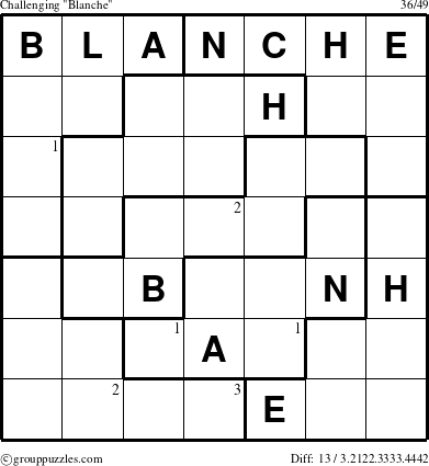The grouppuzzles.com Challenging Blanche puzzle for  with the first 3 steps marked