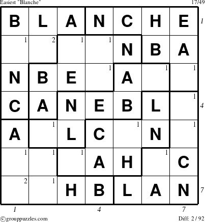 The grouppuzzles.com Easiest Blanche puzzle for  with all 2 steps marked