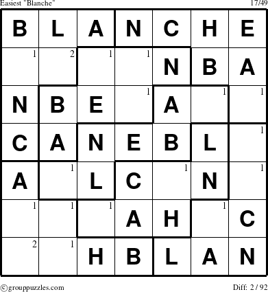 The grouppuzzles.com Easiest Blanche puzzle for  with the first 2 steps marked