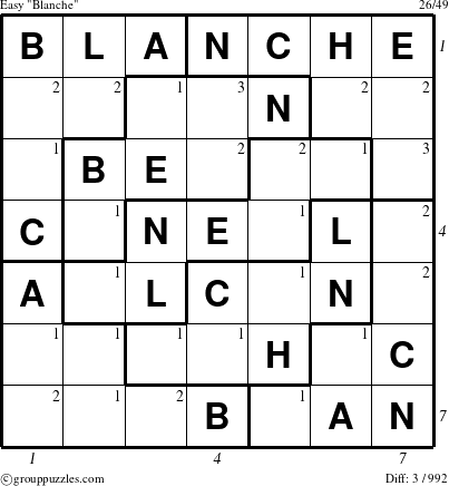 The grouppuzzles.com Easy Blanche puzzle for  with all 3 steps marked