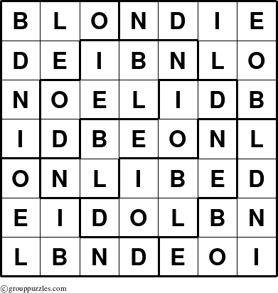 The grouppuzzles.com Answer grid for the Blondie puzzle for 