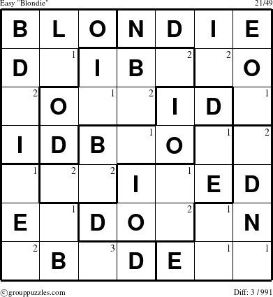 The grouppuzzles.com Easy Blondie puzzle for  with the first 3 steps marked