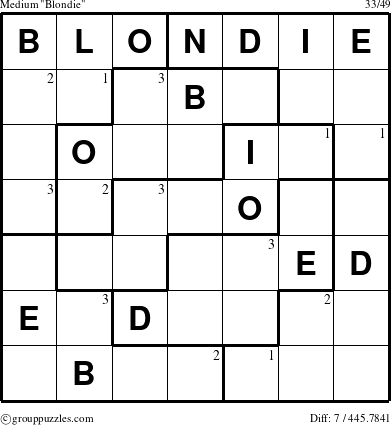 The grouppuzzles.com Medium Blondie puzzle for  with the first 3 steps marked