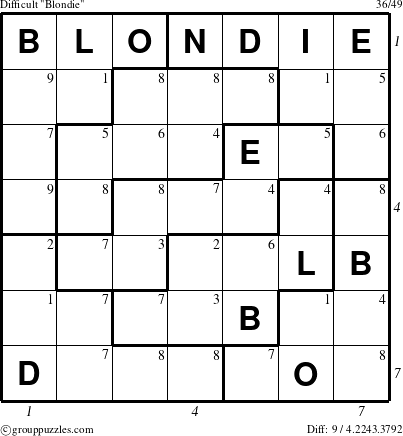 The grouppuzzles.com Difficult Blondie puzzle for  with all 9 steps marked