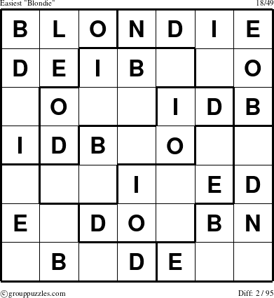 The grouppuzzles.com Easiest Blondie puzzle for 