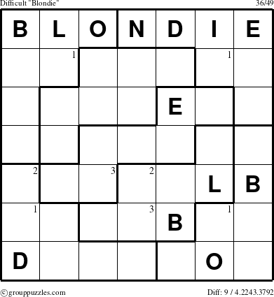 The grouppuzzles.com Difficult Blondie puzzle for  with the first 3 steps marked