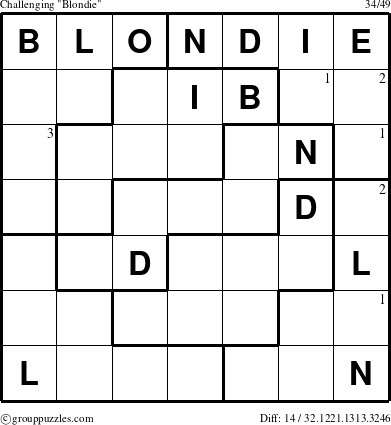 The grouppuzzles.com Challenging Blondie puzzle for  with the first 3 steps marked
