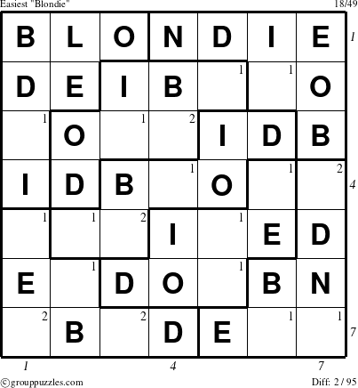 The grouppuzzles.com Easiest Blondie puzzle for  with all 2 steps marked