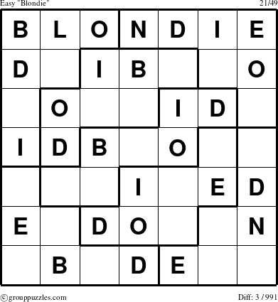 The grouppuzzles.com Easy Blondie puzzle for 
