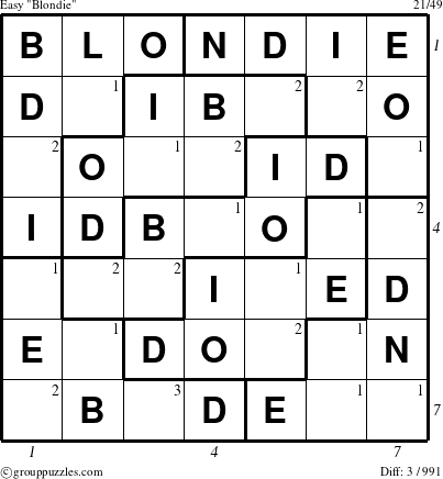 The grouppuzzles.com Easy Blondie puzzle for  with all 3 steps marked