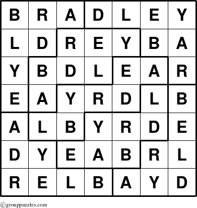 The grouppuzzles.com Answer grid for the Bradley puzzle for 