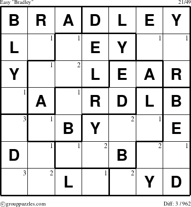 The grouppuzzles.com Easy Bradley puzzle for  with the first 3 steps marked