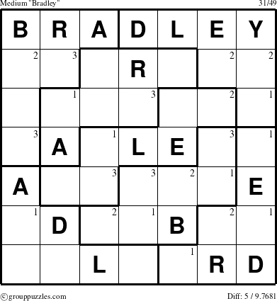 The grouppuzzles.com Medium Bradley puzzle for  with the first 3 steps marked