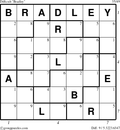 The grouppuzzles.com Difficult Bradley puzzle for  with all 9 steps marked