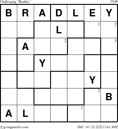 The grouppuzzles.com Challenging Bradley puzzle for  with the first 3 steps marked