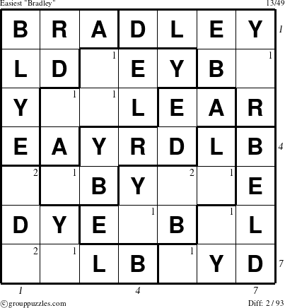 The grouppuzzles.com Easiest Bradley puzzle for  with all 2 steps marked