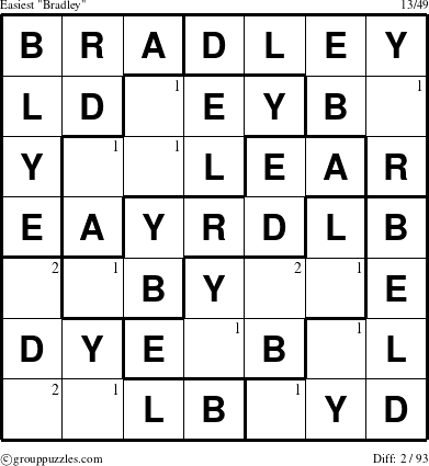 The grouppuzzles.com Easiest Bradley puzzle for  with the first 2 steps marked