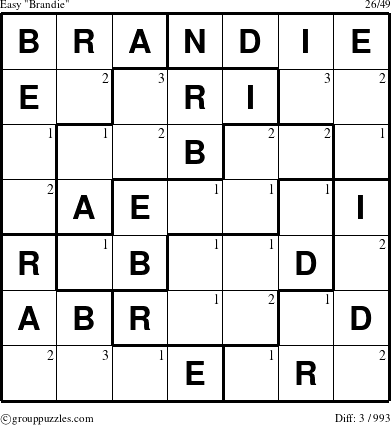 The grouppuzzles.com Easy Brandie puzzle for  with the first 3 steps marked