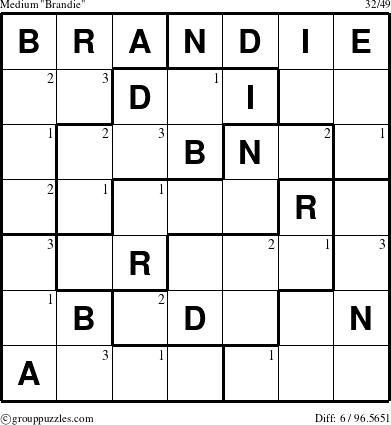 The grouppuzzles.com Medium Brandie puzzle for  with the first 3 steps marked