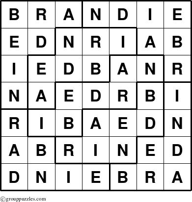 The grouppuzzles.com Answer grid for the Brandie puzzle for 