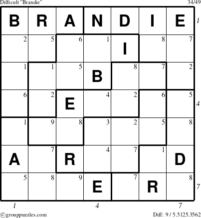 The grouppuzzles.com Difficult Brandie puzzle for  with all 9 steps marked