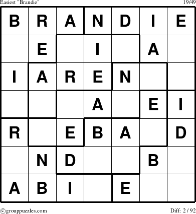 The grouppuzzles.com Easiest Brandie puzzle for 