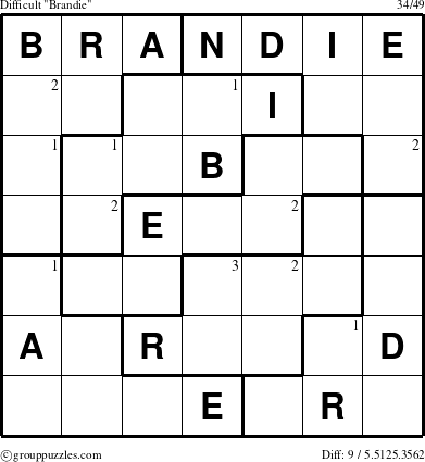 The grouppuzzles.com Difficult Brandie puzzle for  with the first 3 steps marked