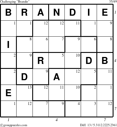 The grouppuzzles.com Challenging Brandie puzzle for  with all 13 steps marked