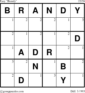 The grouppuzzles.com Easy Brandy puzzle for  with the first 3 steps marked