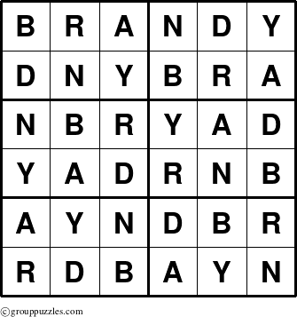 The grouppuzzles.com Answer grid for the Brandy puzzle for 