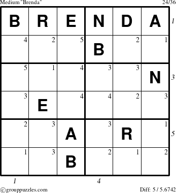 The grouppuzzles.com Medium Brenda puzzle for  with all 5 steps marked