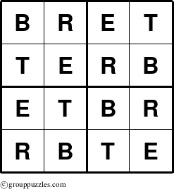 The grouppuzzles.com Answer grid for the Bret puzzle for 