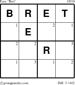 The grouppuzzles.com Easy Bret puzzle for  with the first 3 steps marked