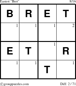 The grouppuzzles.com Easiest Bret puzzle for  with the first 2 steps marked