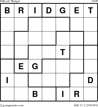 The grouppuzzles.com Difficult Bridget puzzle for 