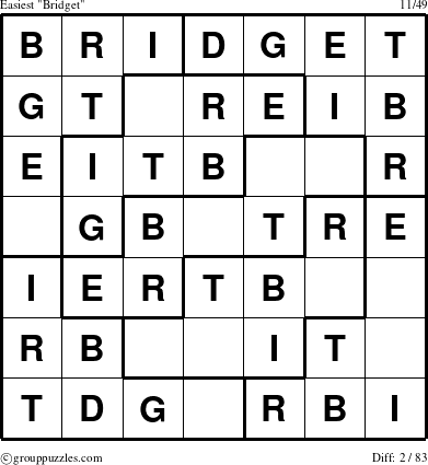 The grouppuzzles.com Easiest Bridget puzzle for 