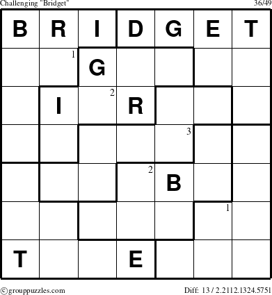 The grouppuzzles.com Challenging Bridget puzzle for  with the first 3 steps marked