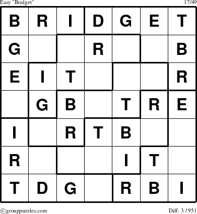 The grouppuzzles.com Easy Bridget puzzle for 