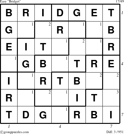 The grouppuzzles.com Easy Bridget puzzle for  with all 3 steps marked