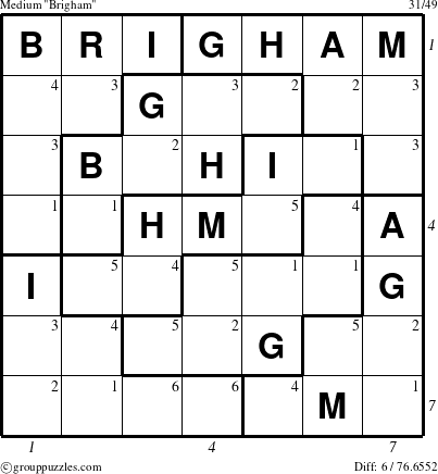 The grouppuzzles.com Medium Brigham puzzle for  with all 6 steps marked