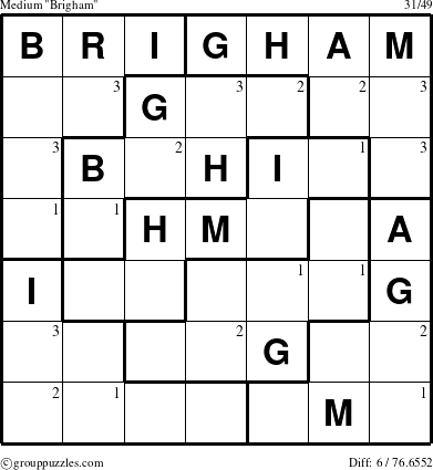 The grouppuzzles.com Medium Brigham puzzle for  with the first 3 steps marked