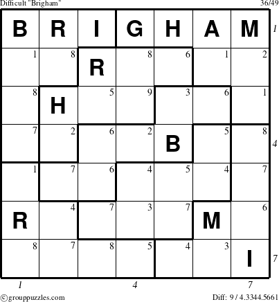The grouppuzzles.com Difficult Brigham puzzle for  with all 9 steps marked
