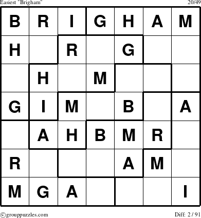 The grouppuzzles.com Easiest Brigham puzzle for 