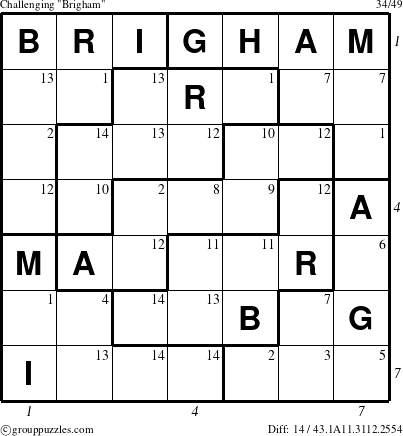 The grouppuzzles.com Challenging Brigham puzzle for  with all 14 steps marked