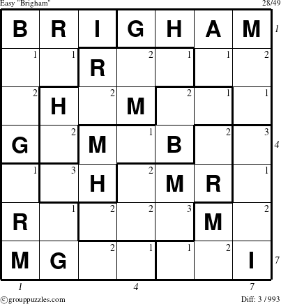 The grouppuzzles.com Easy Brigham puzzle for  with all 3 steps marked