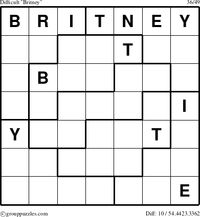 The grouppuzzles.com Difficult Britney puzzle for 