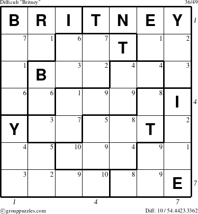 The grouppuzzles.com Difficult Britney puzzle for  with all 10 steps marked